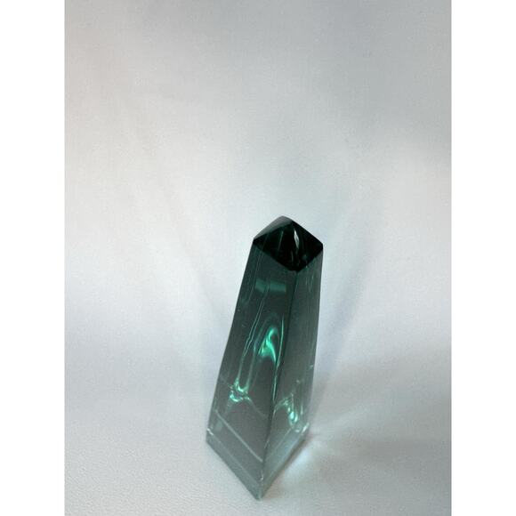 Solid Glass Obelisk Crystal Sculpture Aqua Green 7.5” Tall Sacred Geometry - Picture 10 of 11